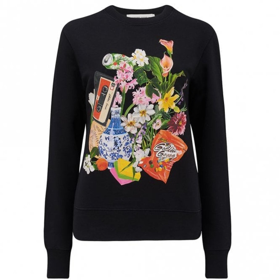 Women Golden Goose Loungewear | Gg Athena Flower Print Sweatshirt In Black