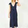 Women Rixo Dresses | Rixo Clarice Dress In Navy Polka Dot