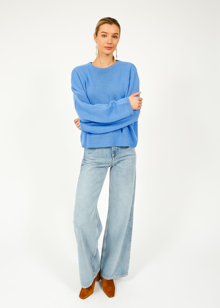 Women VK Cashmere Knitwear | Vk Oaklynn Boxy Knit In Mountain Blue