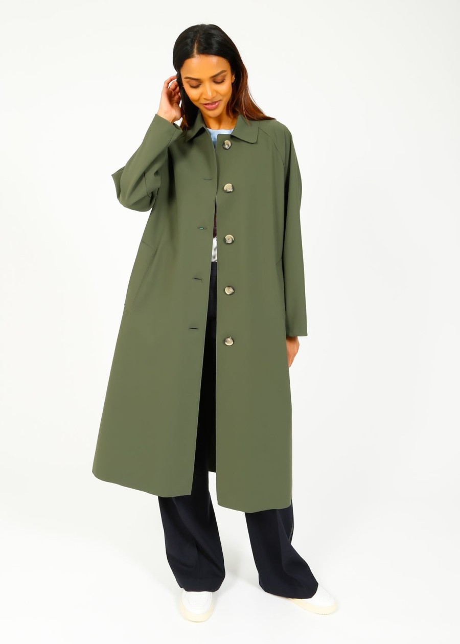 Women Harris Wharf London Coats | Hw Oversized Raglan Scuba Coat In Moss