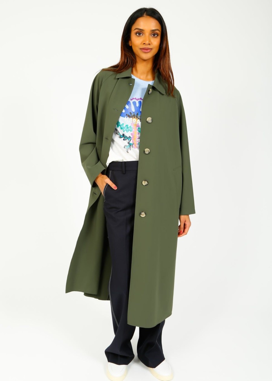 Women Harris Wharf London Coats | Hw Oversized Raglan Scuba Coat In Moss