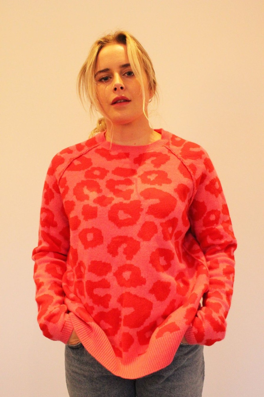 Women Jumper 1234 Knitwear | Ju Reverse Leopard Sweater In Candy Red