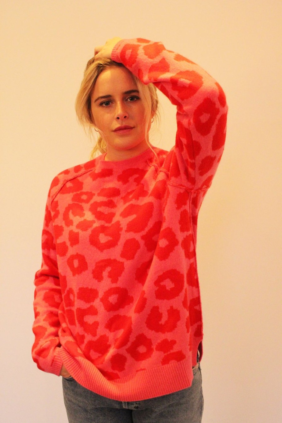 Women Jumper 1234 Knitwear | Ju Reverse Leopard Sweater In Candy Red