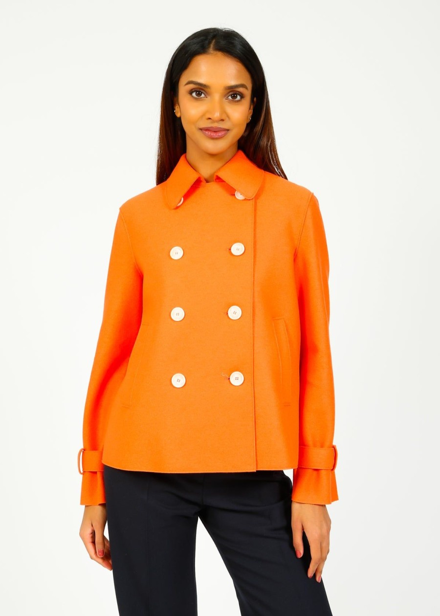 Women Harris Wharf London Jackets | Hw Light Pressed Wool Cropped Trench In Bright Coral