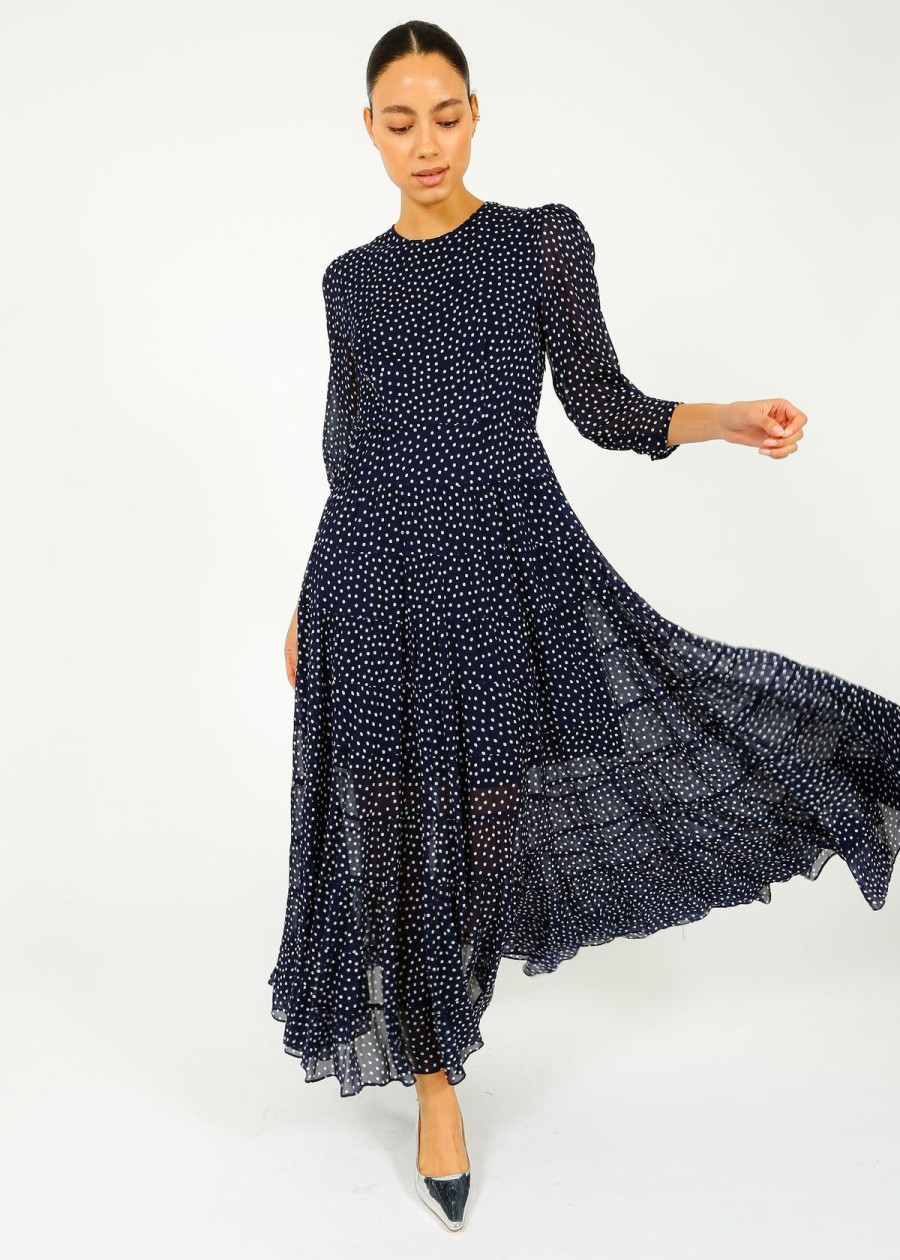 Women Rixo Dresses | Rixo Kristen Dress In Navy Polka Dot