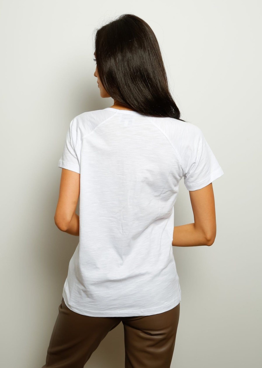 Women PARK Tops | Park Ss Cotton V Neck In White