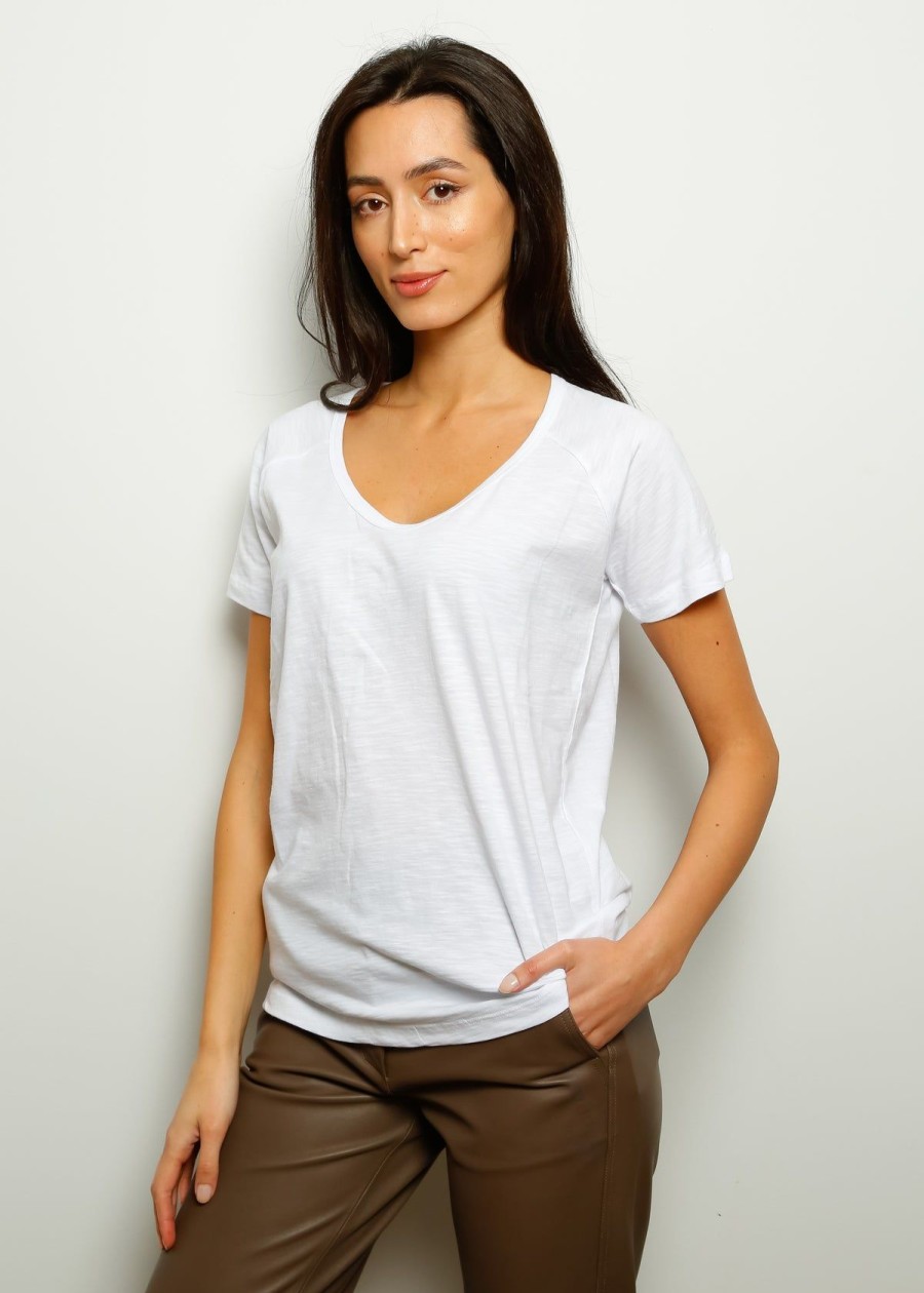 Women PARK Tops | Park Ss Cotton V Neck In White