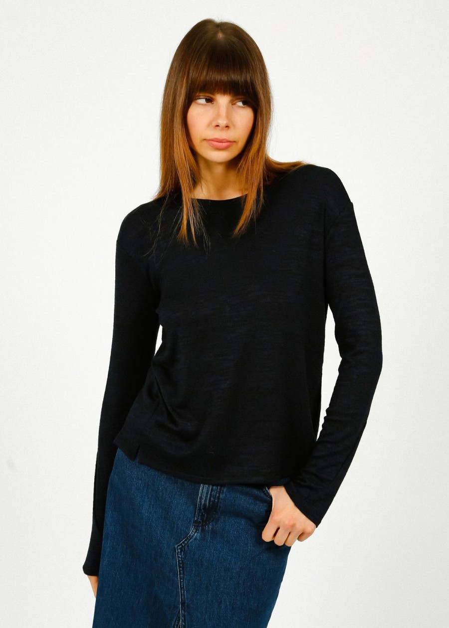 Women Rag & Bone Tops | R&B The Knit Ls In Navy, Black Stripe