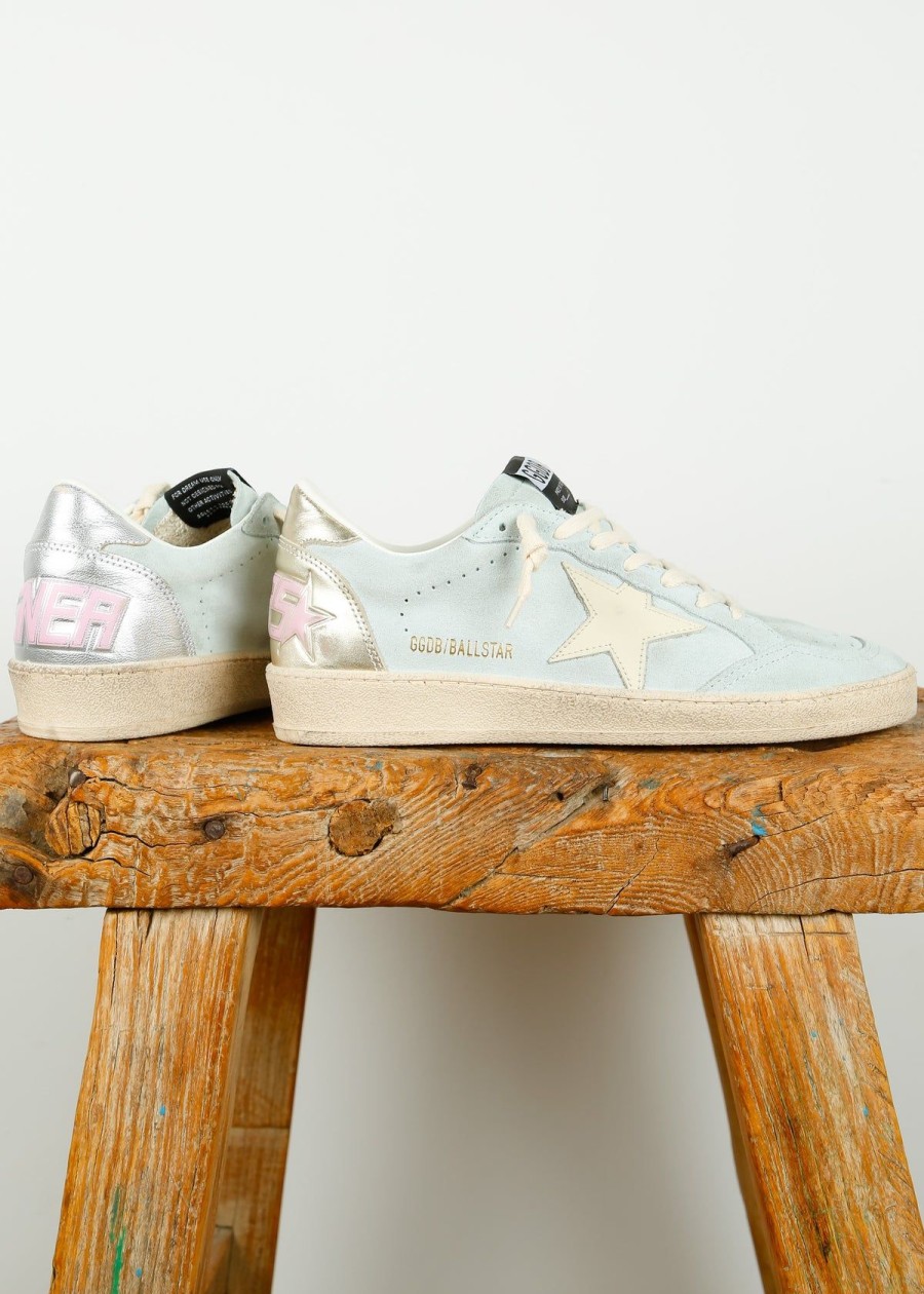 Women Golden Goose Trainers | Gg Ballstar Suede In Aqua Marine, Ivory