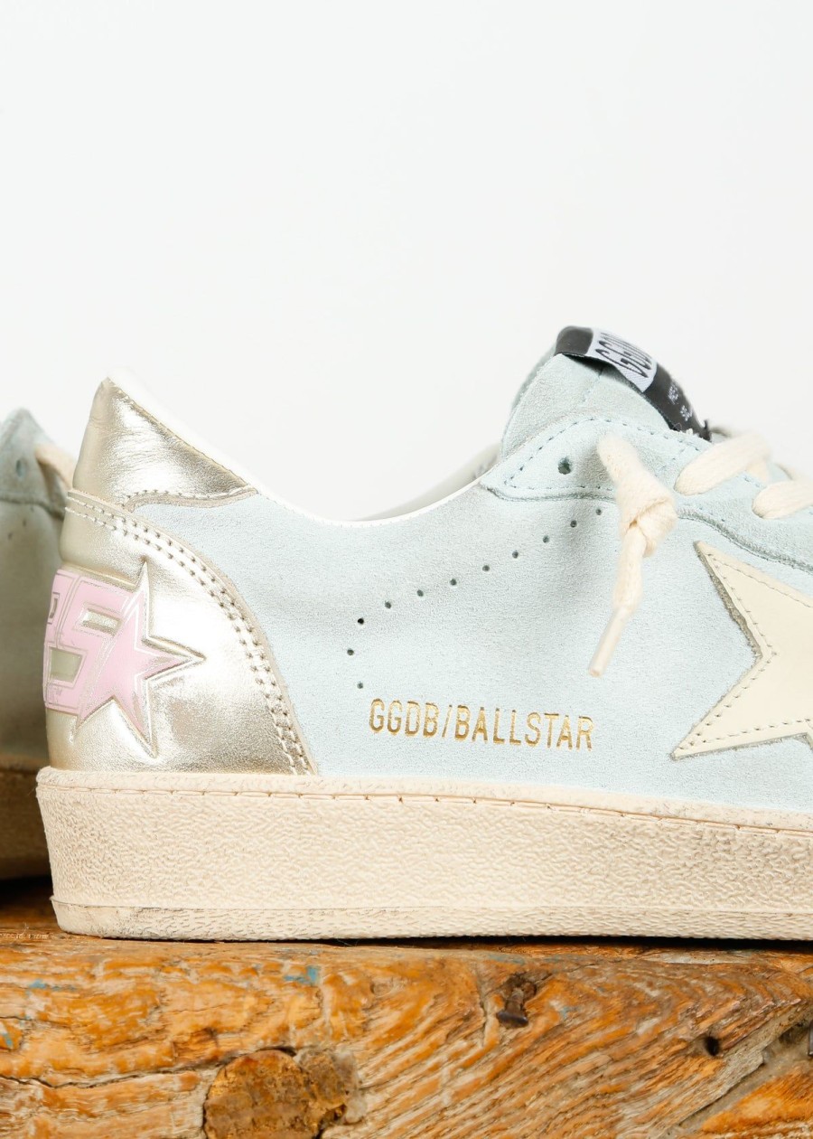 Women Golden Goose Trainers | Gg Ballstar Suede In Aqua Marine, Ivory