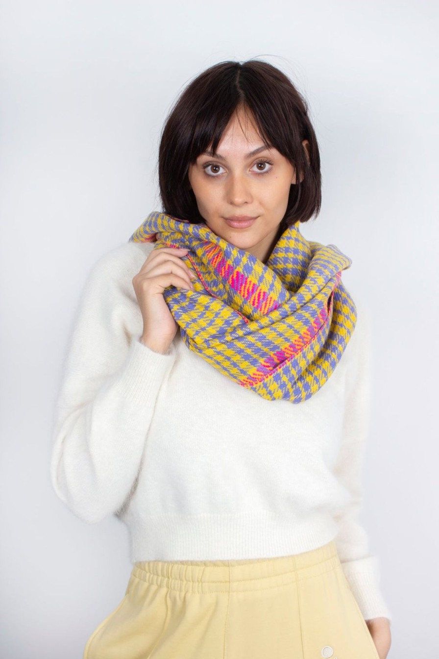 Women ANNA Scarves | Anna 603 Himalaya Check Print Scarf In Yellow Multi