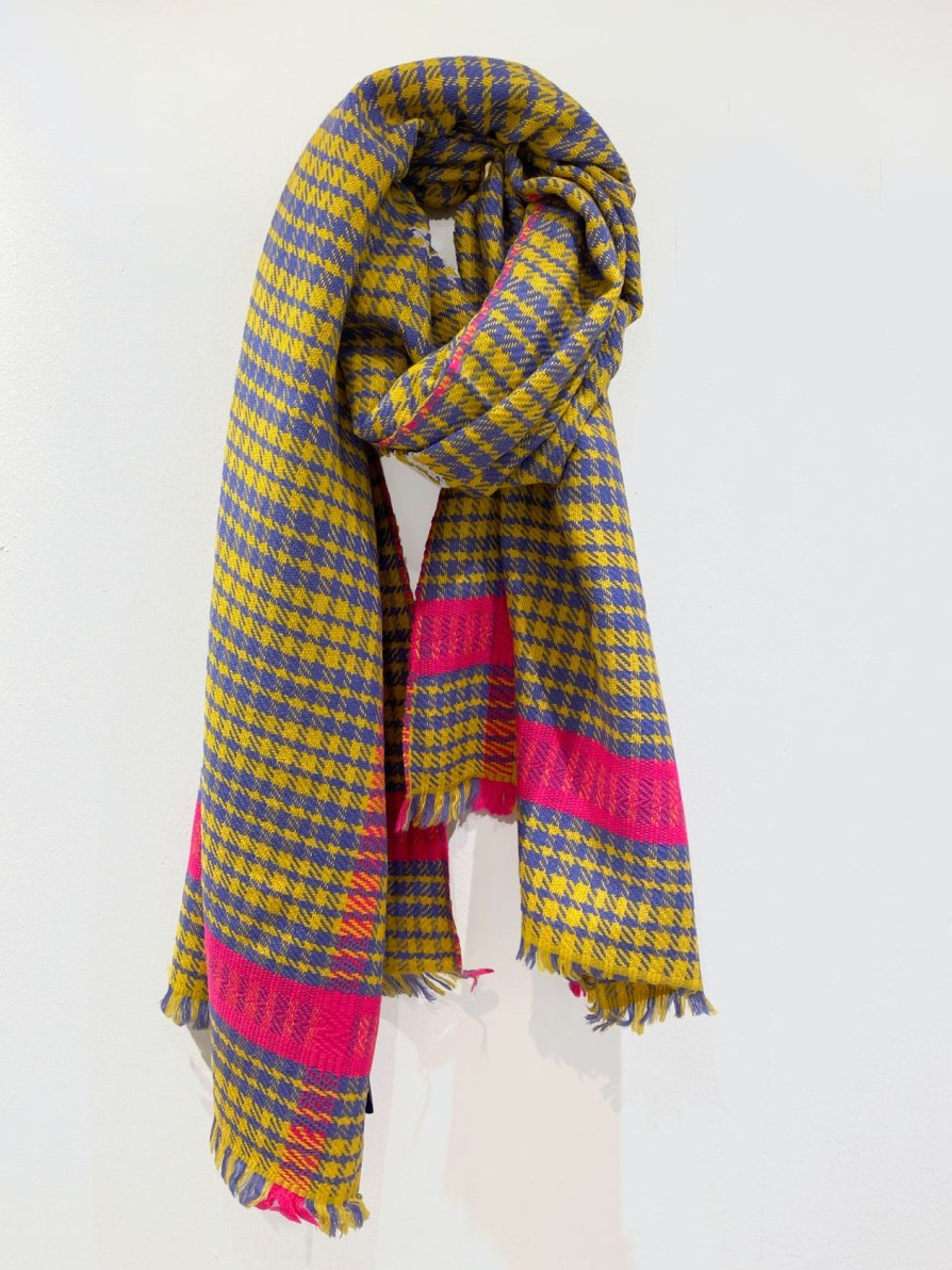 Women ANNA Scarves | Anna 603 Himalaya Check Print Scarf In Yellow Multi