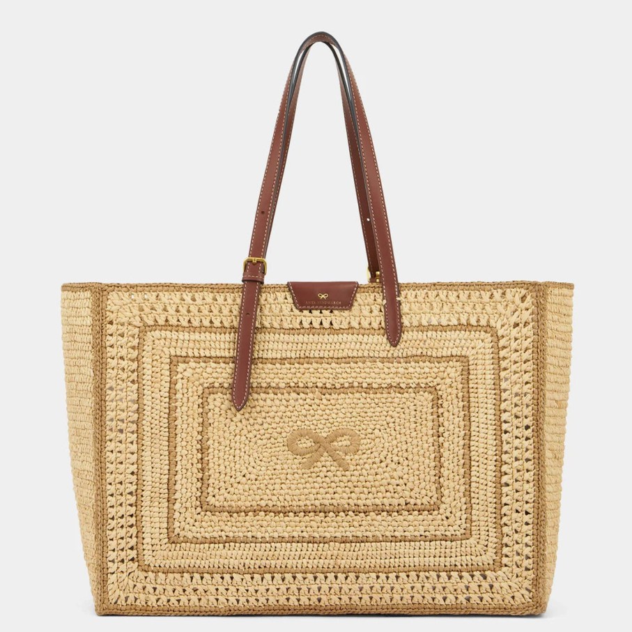 Women Anya Hindmarch Bags | Ah E/W Bow Tote In Raffia