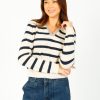 Women Jumper 1234 Knitwear | Ju Stripe Open Collar In Oatmeal, Navy