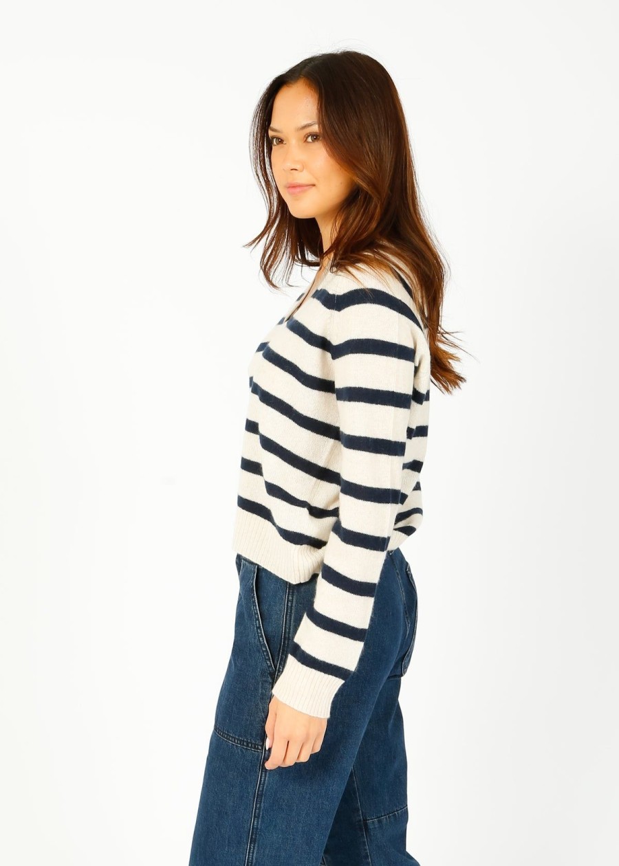 Women Jumper 1234 Knitwear | Ju Stripe Open Collar In Oatmeal, Navy