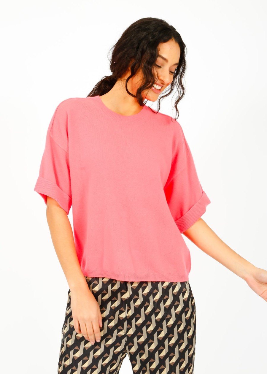 Women Crush Cashmere Knitwear | Crush Rico Chill Tee In Grapefruit