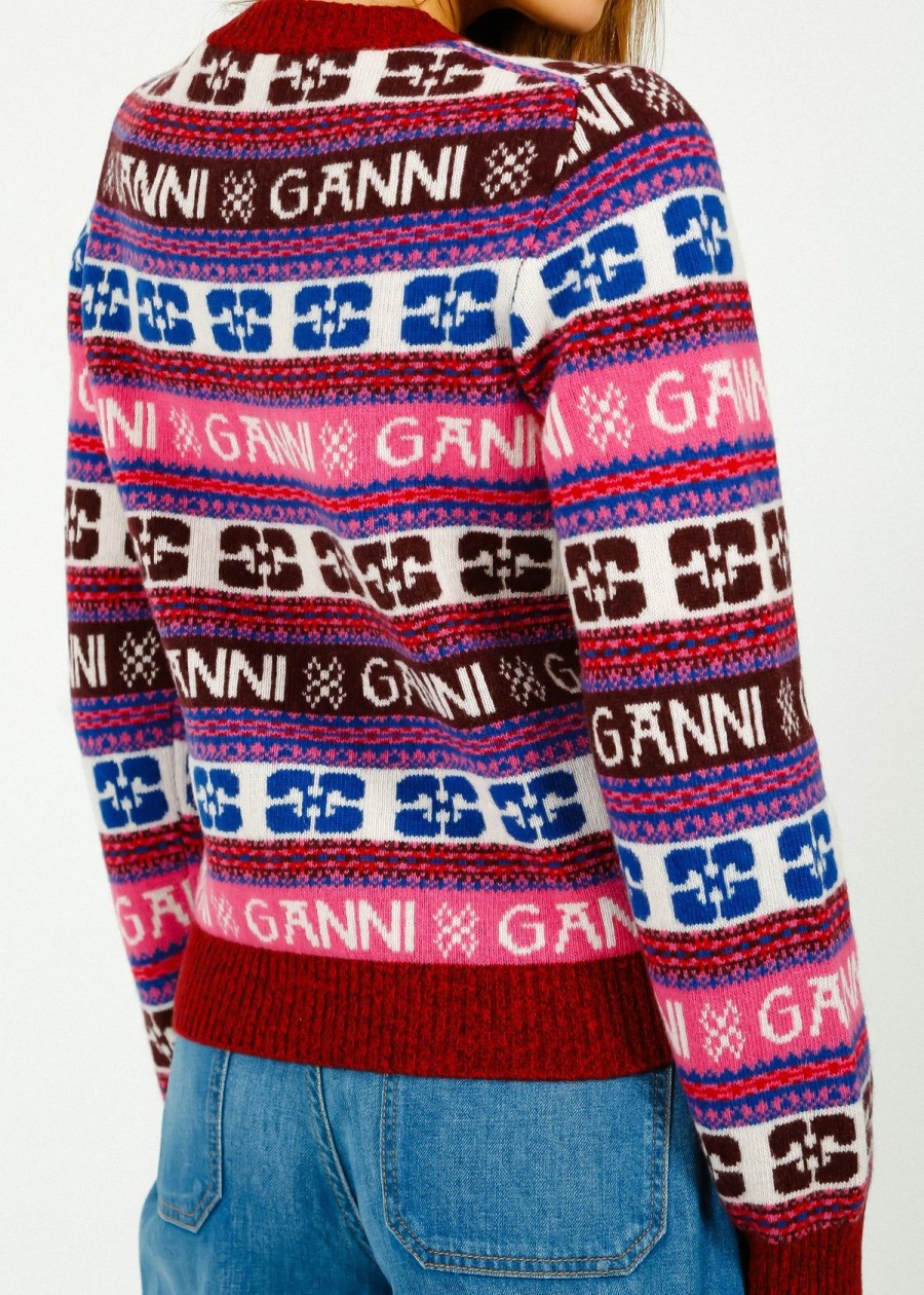 Women GANNI Knitwear | Ganni K2123 Logo Wool Knit In Multi