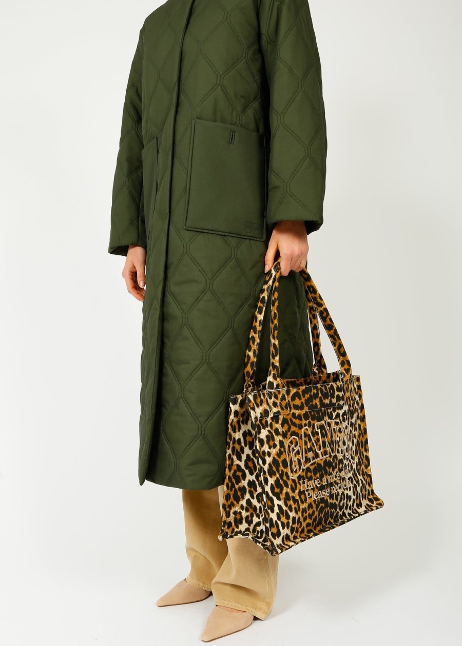 Women GANNI Coats | Ganni F8933 Quilt Long Coat In Kombu Green