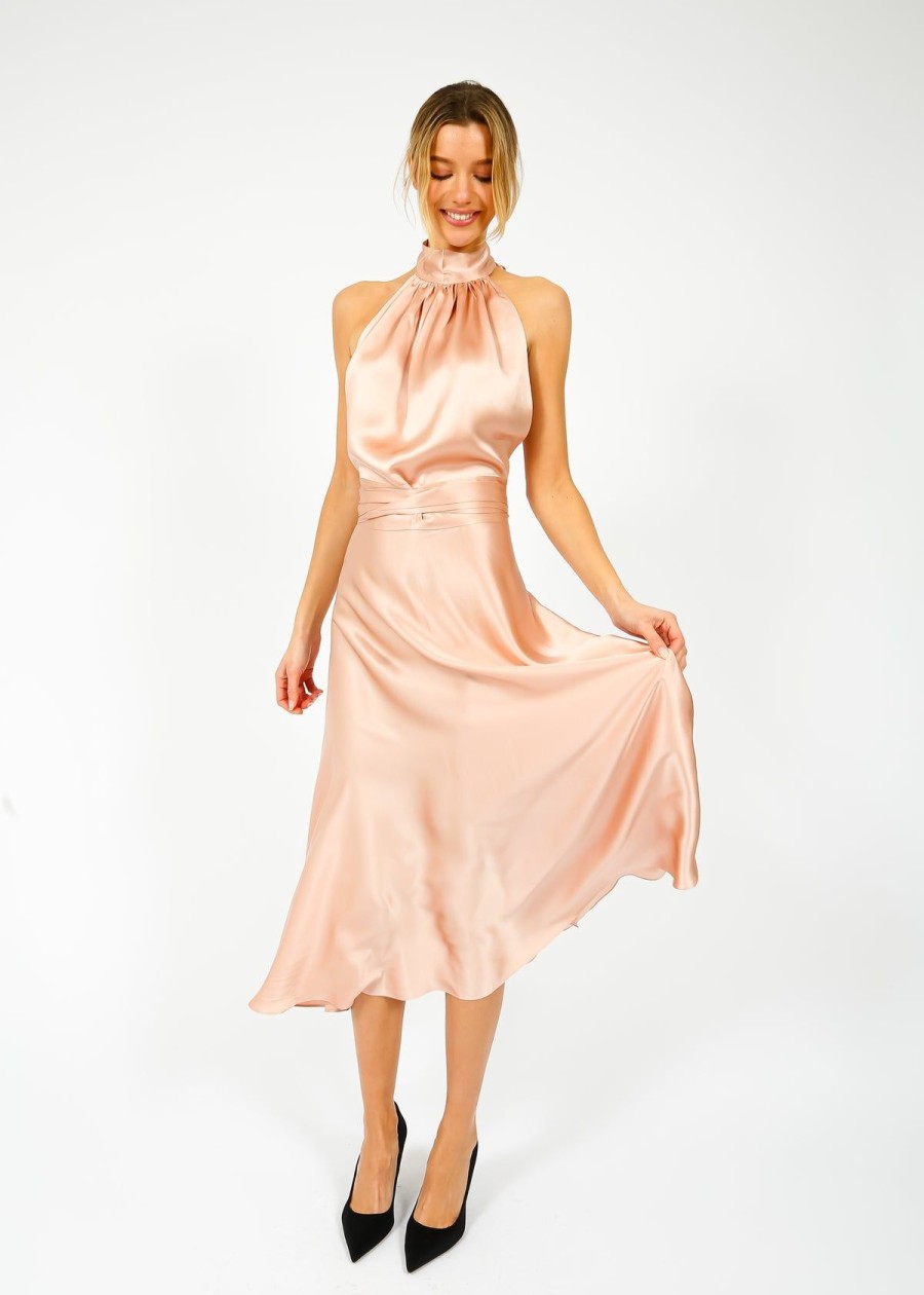 Women Harmur Dresses | Harmur Midi Wrap Dress In Rose Beige