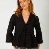 Women GANNI Tops | Ganni F9001 Cotton Poplin Tie String Top In Black