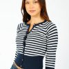 Women Jumper 1234 Knitwear | Ju Stripe Shrunken Cardi In Navy, Cream