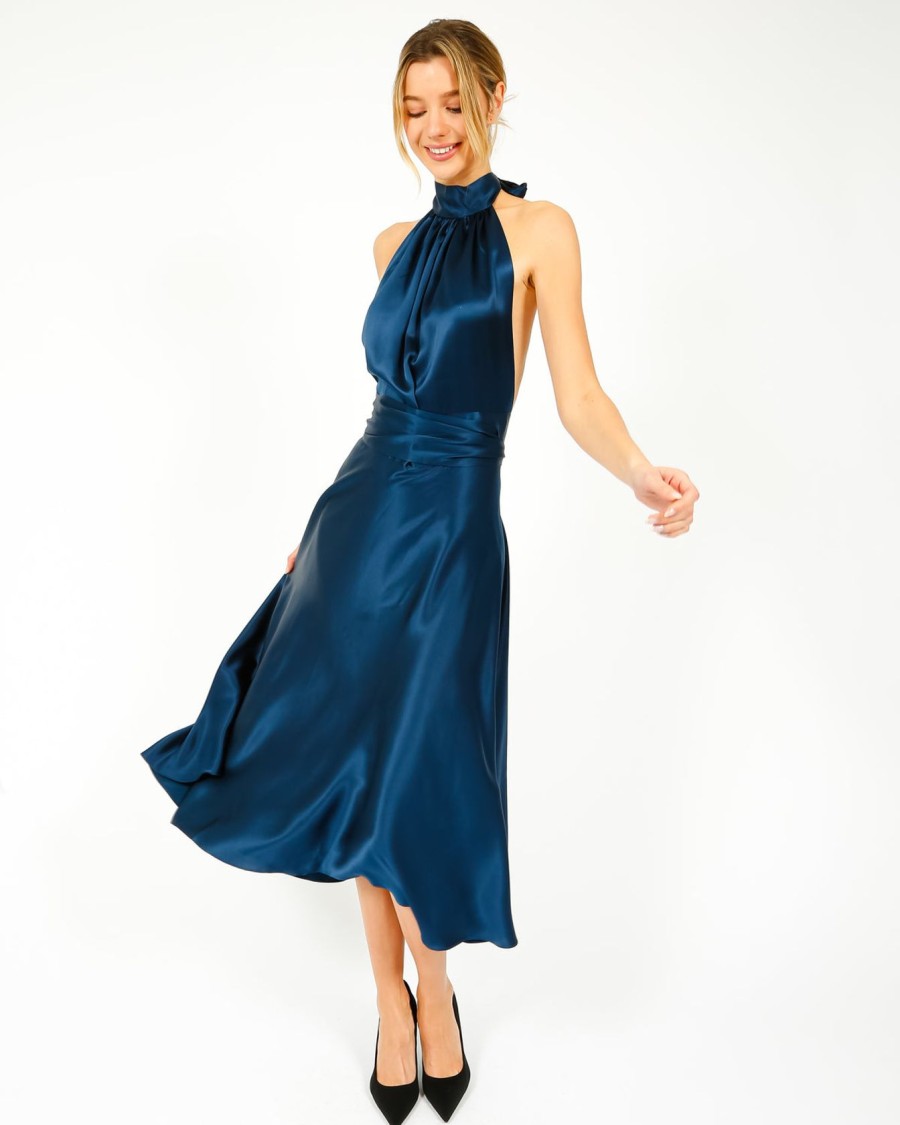 Women Harmur Dresses | Harmur Midi Wrap Dress In Stormy Navy