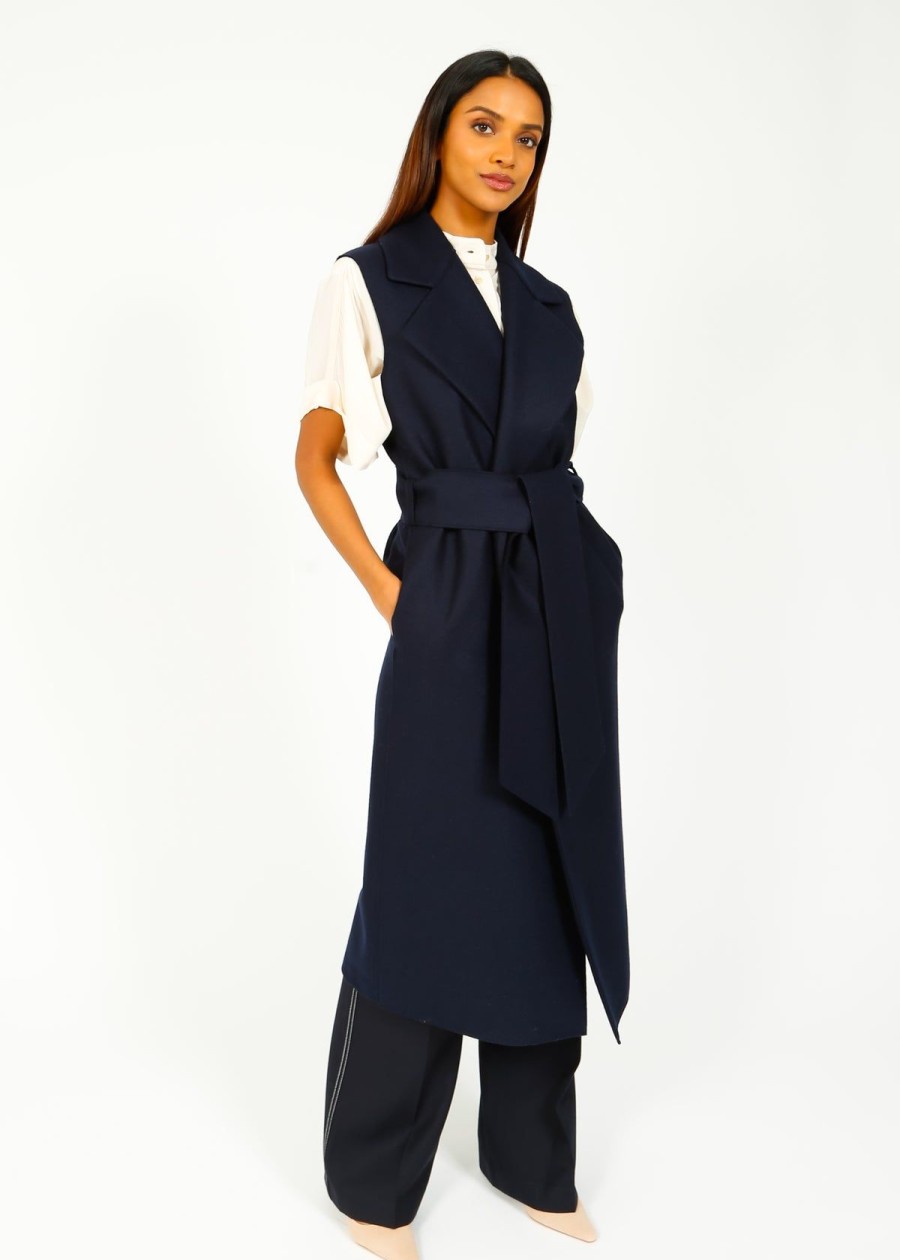 Women Harris Wharf London Jackets | Hw Pressed Wool Clutched Vest In Navy Blue