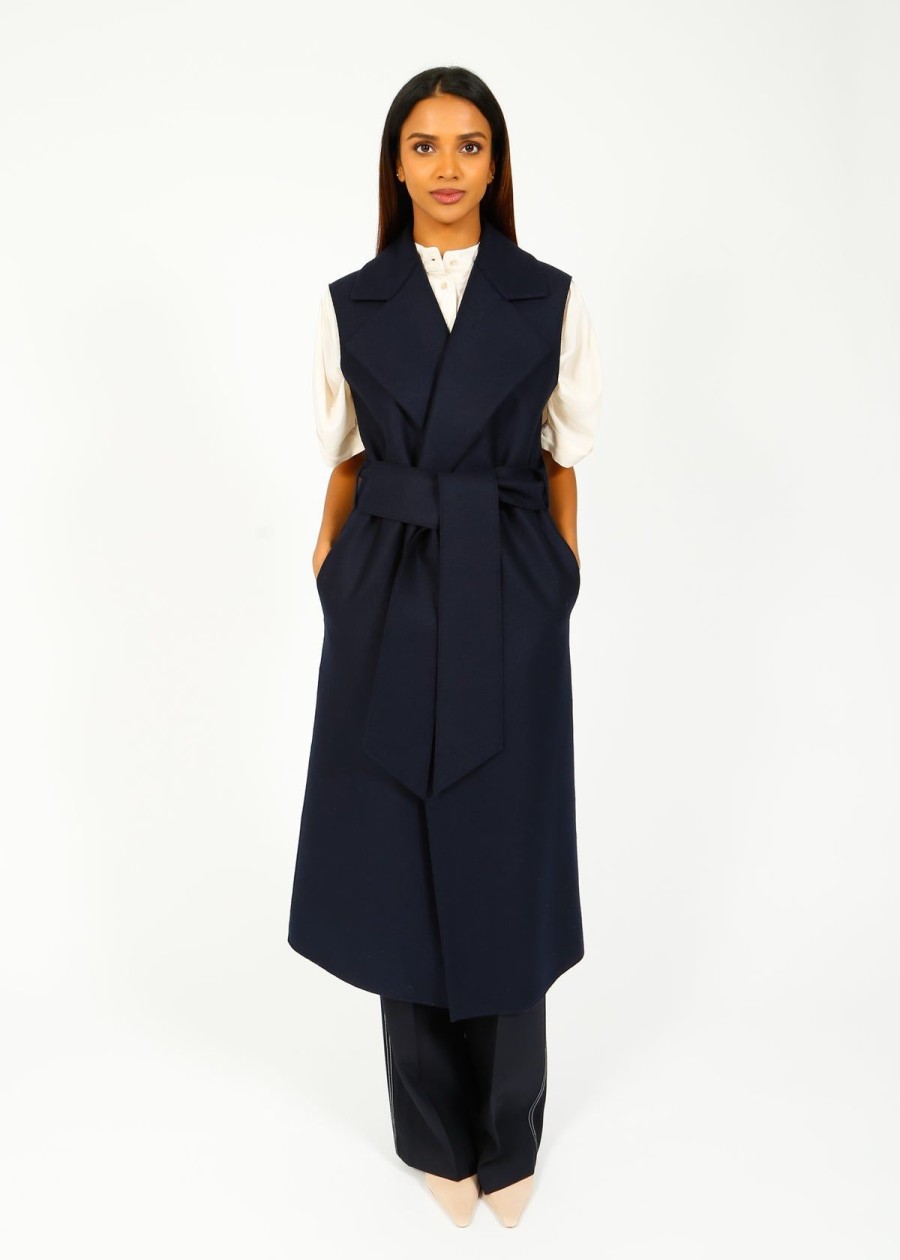 Women Harris Wharf London Jackets | Hw Pressed Wool Clutched Vest In Navy Blue