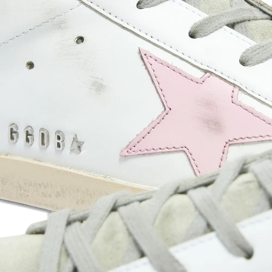 Women Golden Goose Trainers | Gg Super Star In White, Ice, Silver With Orchid Pink Star