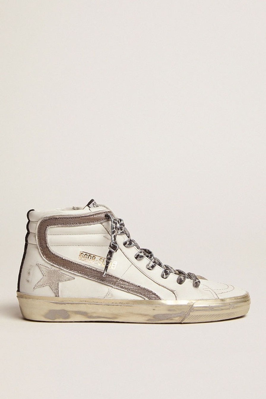 Women Golden Goose Trainers | Gg Slide Trainers In White Black And Taupe