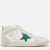 Women Golden Goose Trainers | Gg Mid Star In Cream With Green Star