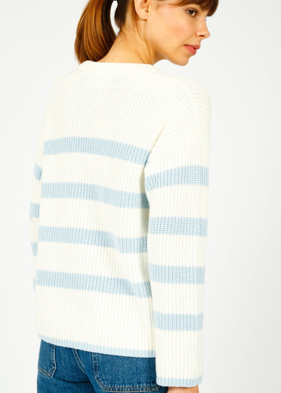 Women Selected Femme Knitwear | Slf Bloomie Ls Stripe Knit In Snow White