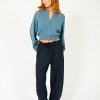 Women GANNI Trousers | Ganni F9141 Elasticated Waist Pant In Sky Captain