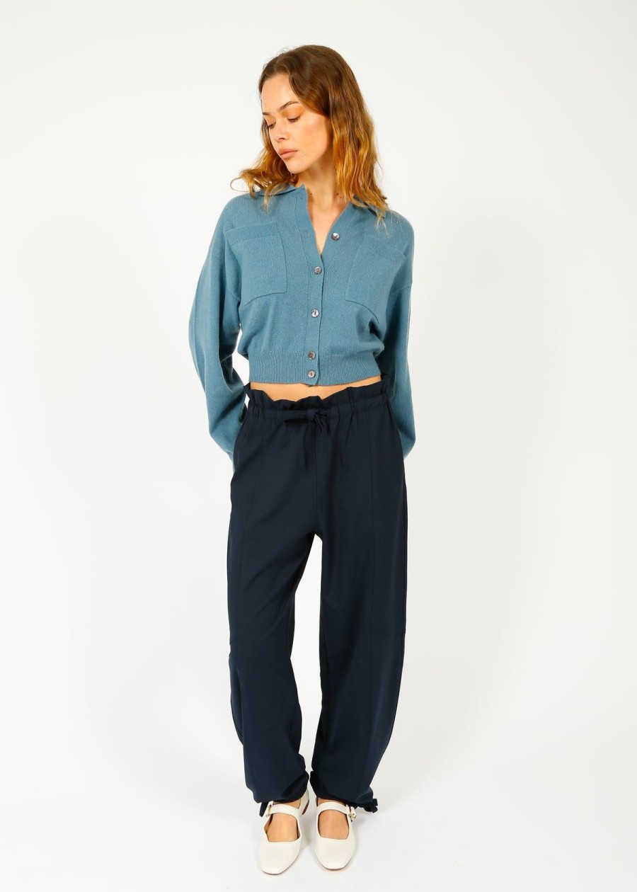 Women GANNI Trousers | Ganni F9141 Elasticated Waist Pant In Sky Captain