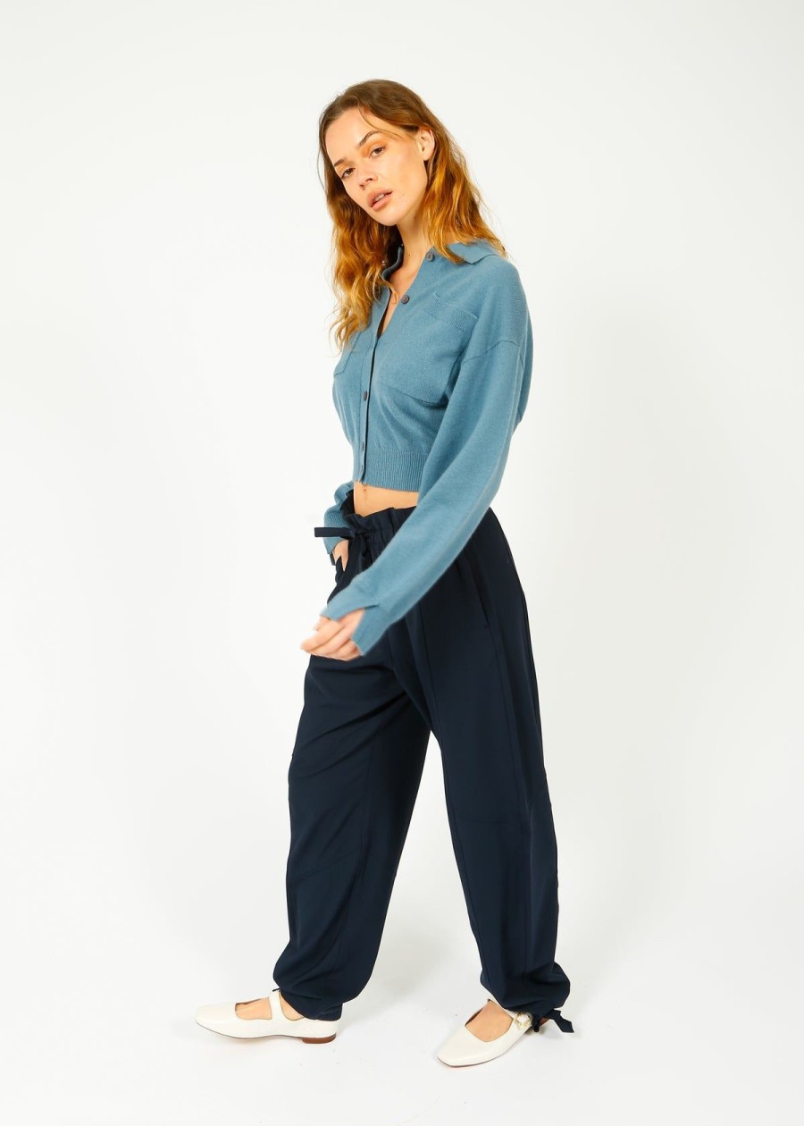 Women GANNI Trousers | Ganni F9141 Elasticated Waist Pant In Sky Captain