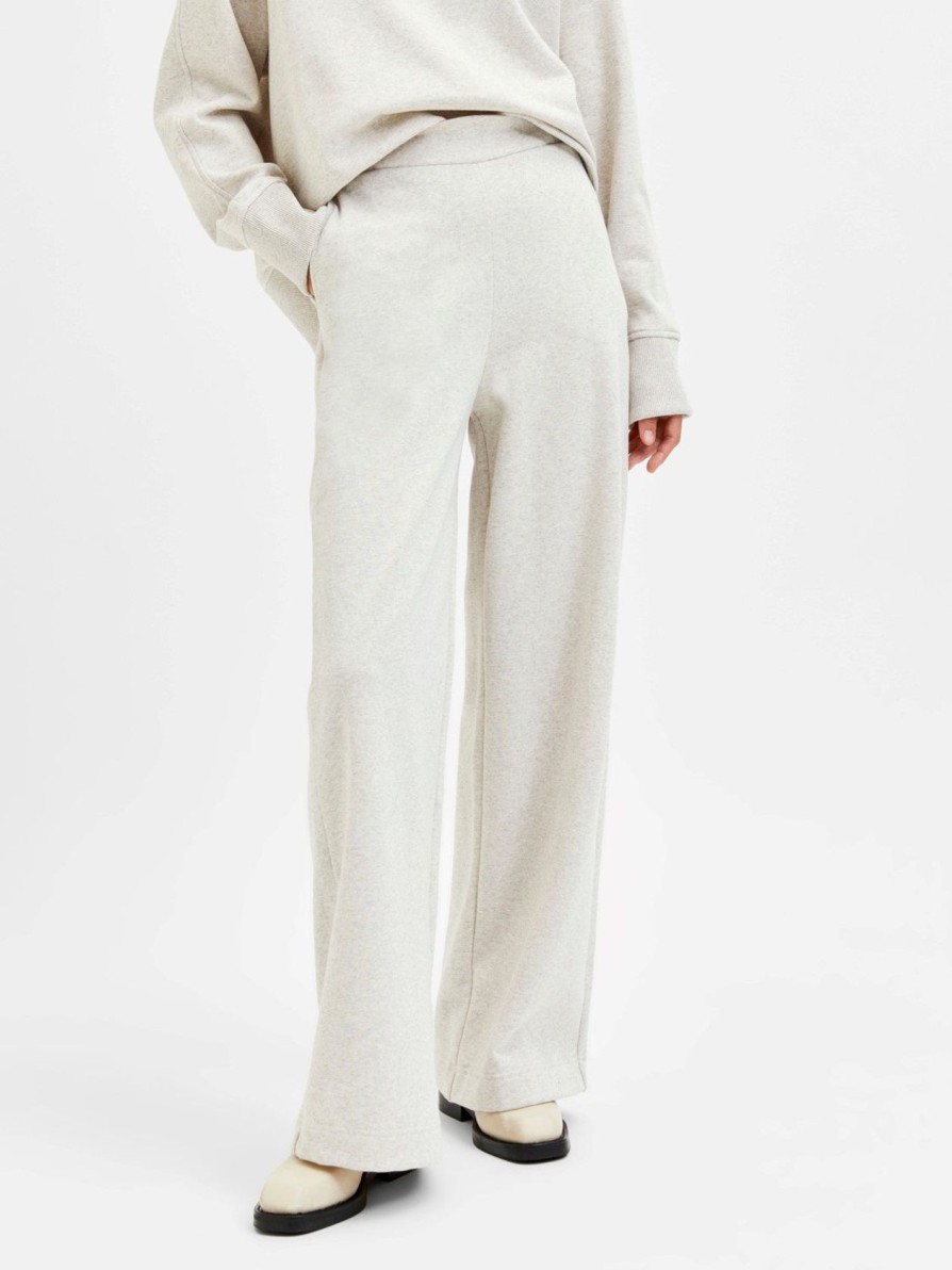 Women Selected Femme Loungewear | Slf Liesel Wide Sweat Pants In Sand Melange