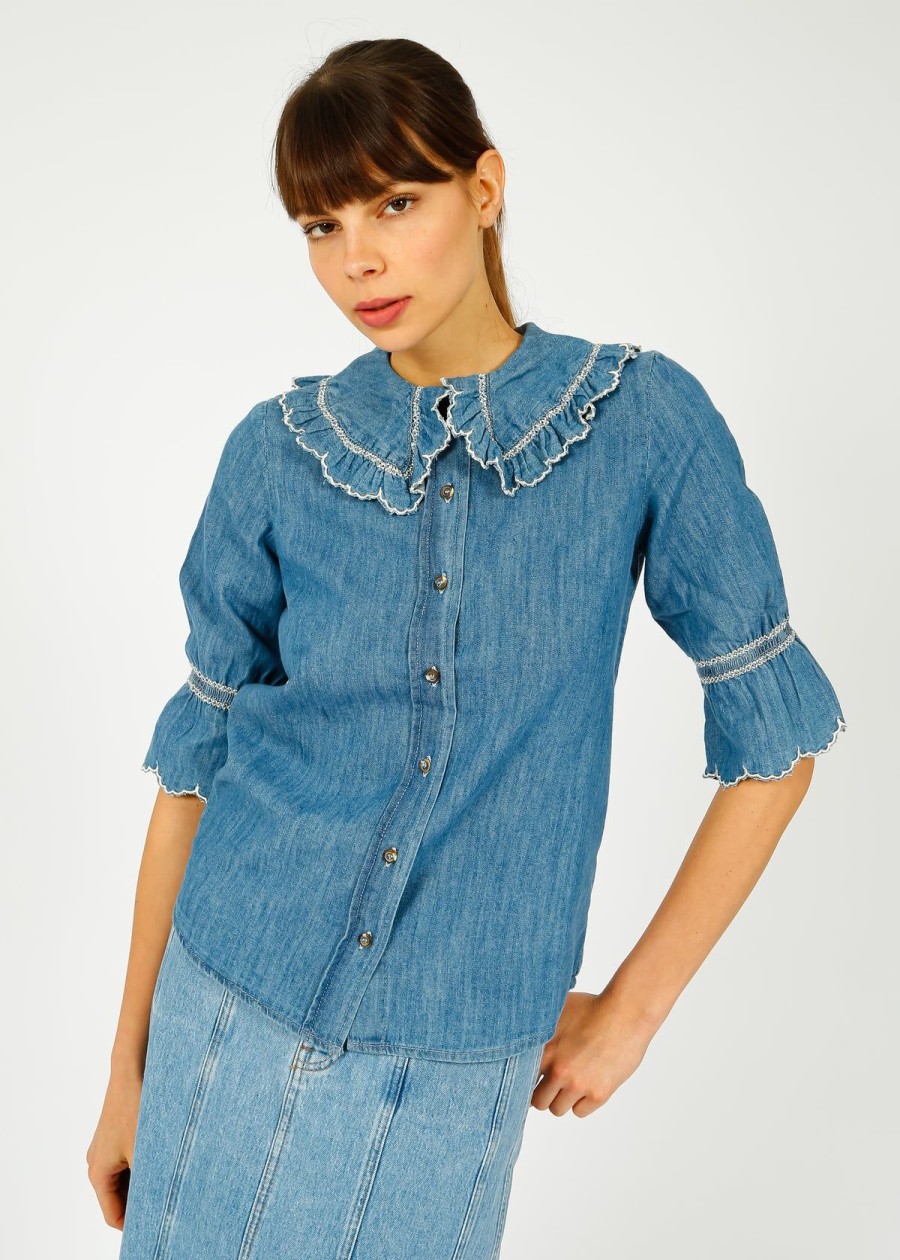 Women Seventy+Mochi Tops | S&M Daisy Blouse In Indigo