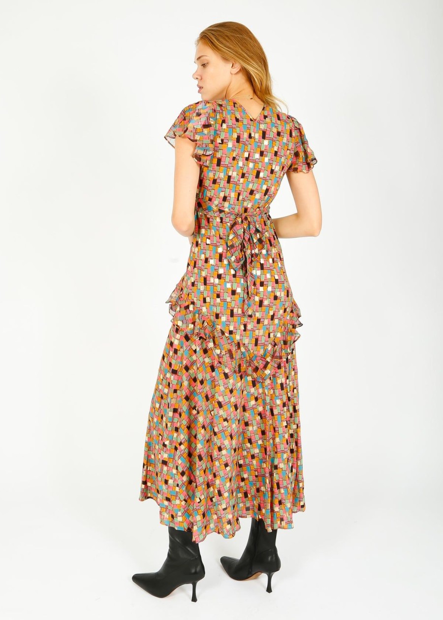 Women Rixo Dresses | Rixo Evie Dress In Klimt Stamp Foil Dahlia