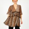 Women GANNI Dresses | Ganni F8693 V Neck Flounce Leopard Mini Dress