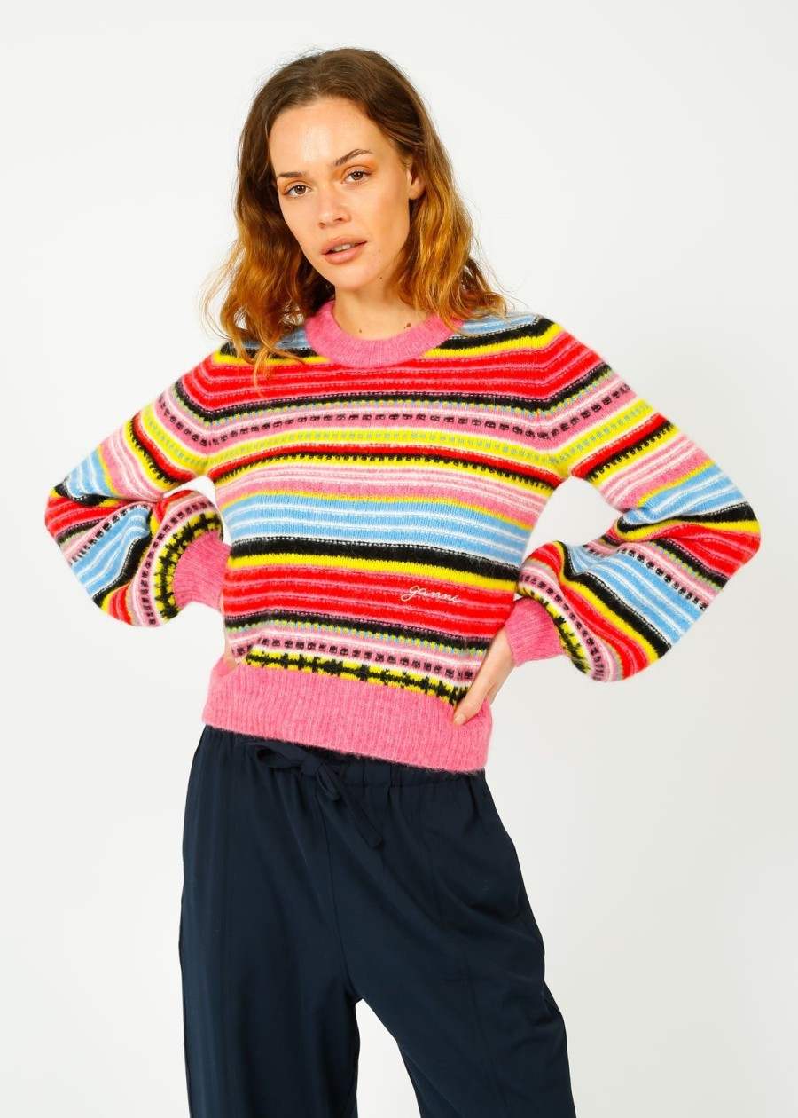 Women GANNI Knitwear | Ganni K2146 Soft Wool Stripe In Multi