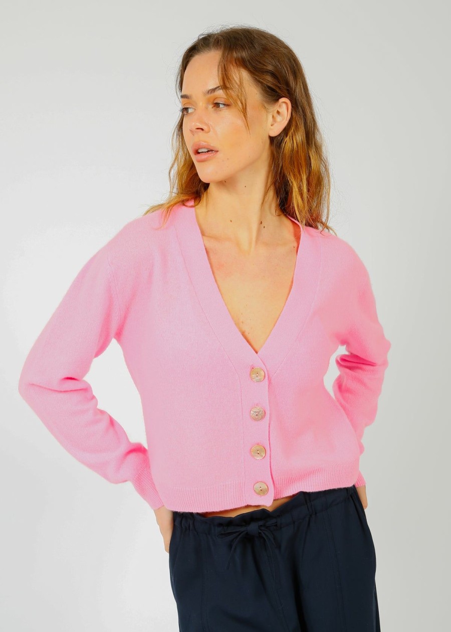 Women Crush Cashmere Knitwear | Crush Acai Fitted Cardi In Lollipop