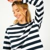 Women Selected Femme Tops | Slf Essential Ls Striped Tee In Dark Sapphire