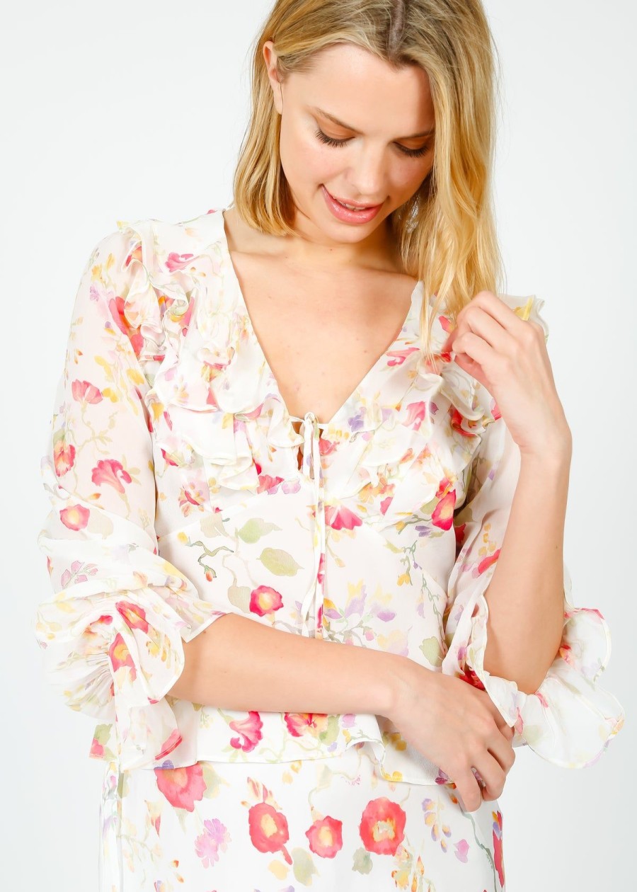 Women Rixo Tops | Rixo Lasca Top In Waterblossom Ivory