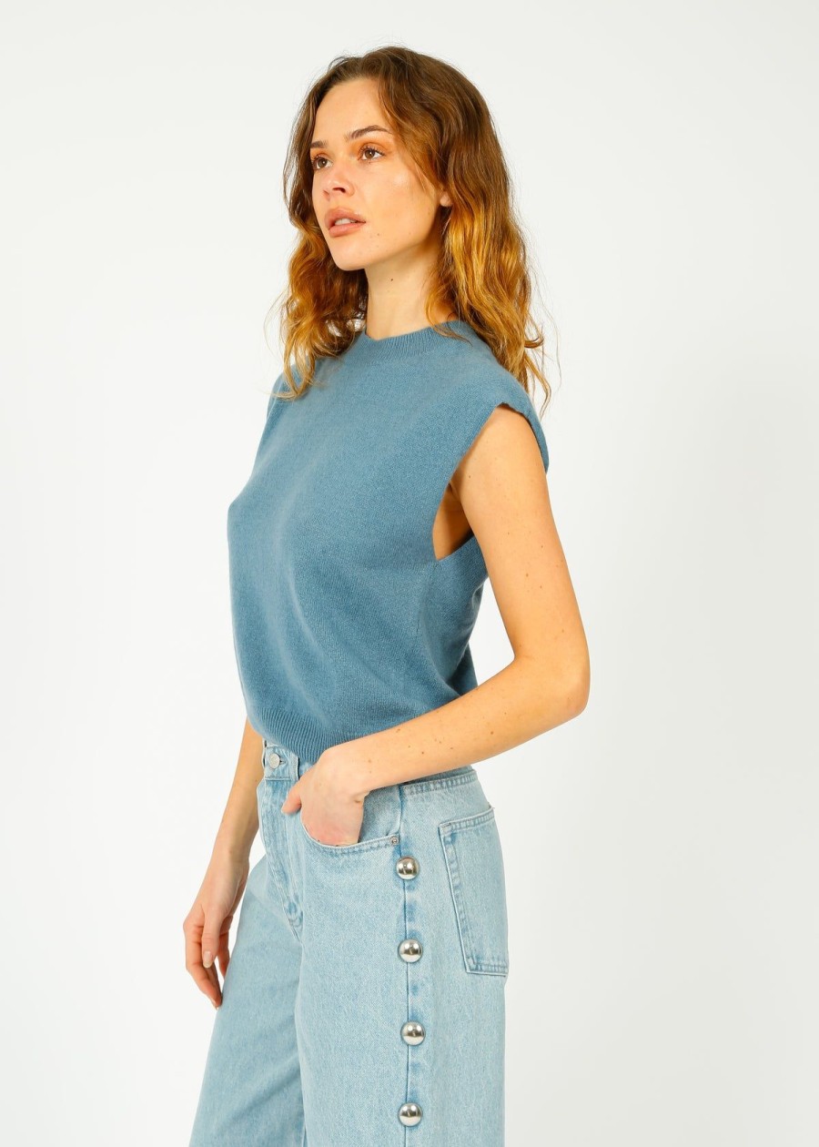 Women Crush Cashmere Knitwear | Crush Lucca Crew Tank In Denim