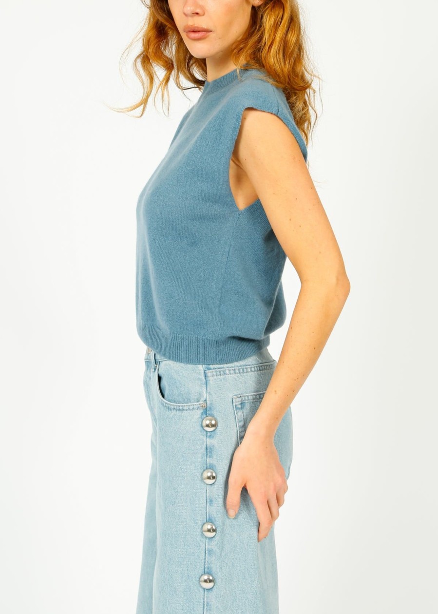 Women Crush Cashmere Knitwear | Crush Lucca Crew Tank In Denim