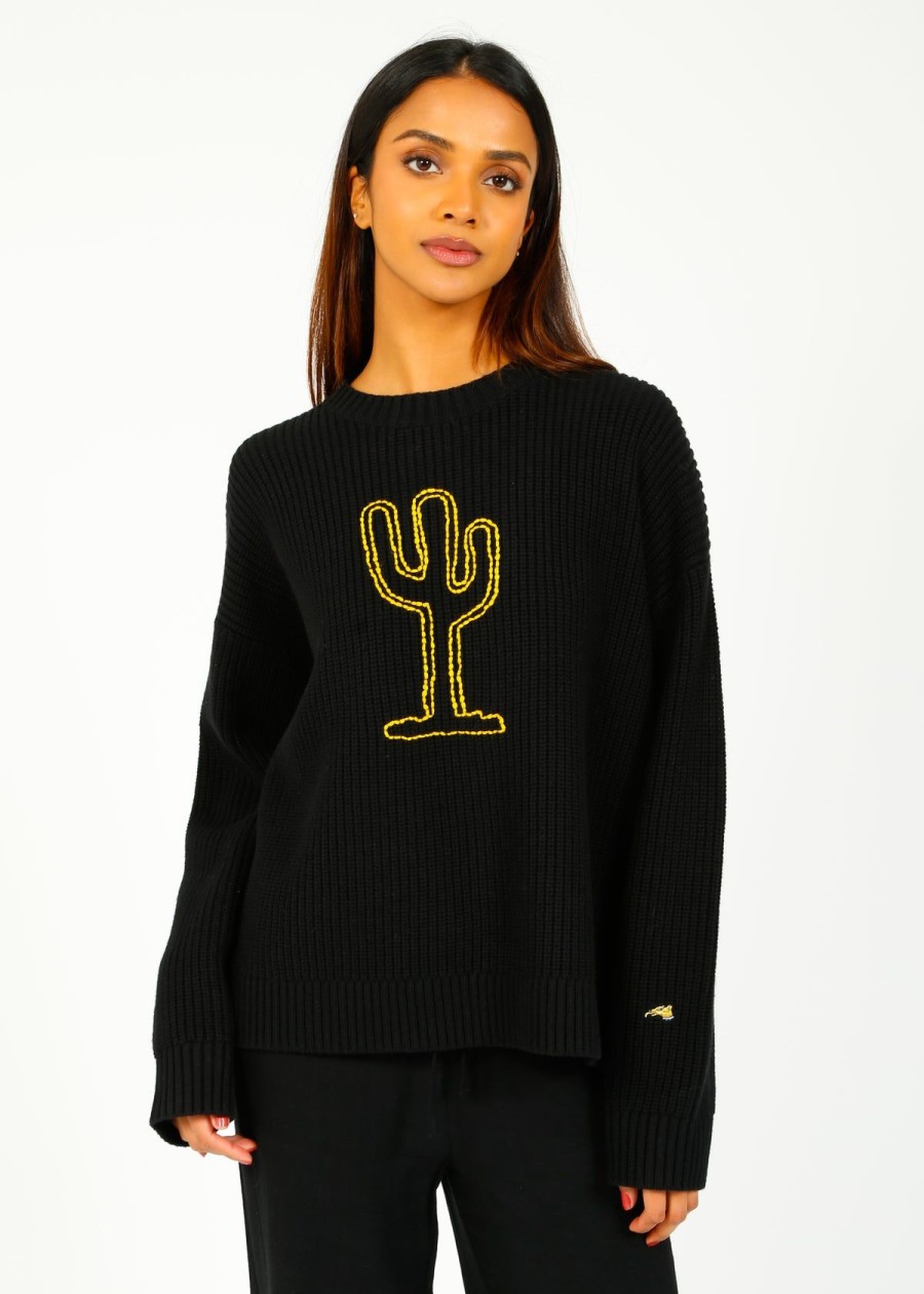 Women Bella Freud Knitwear | Bf Cactus Chain Stitch Jumper In Black