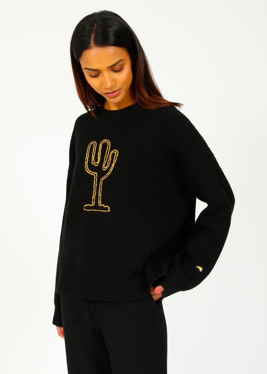 Women Bella Freud Knitwear | Bf Cactus Chain Stitch Jumper In Black